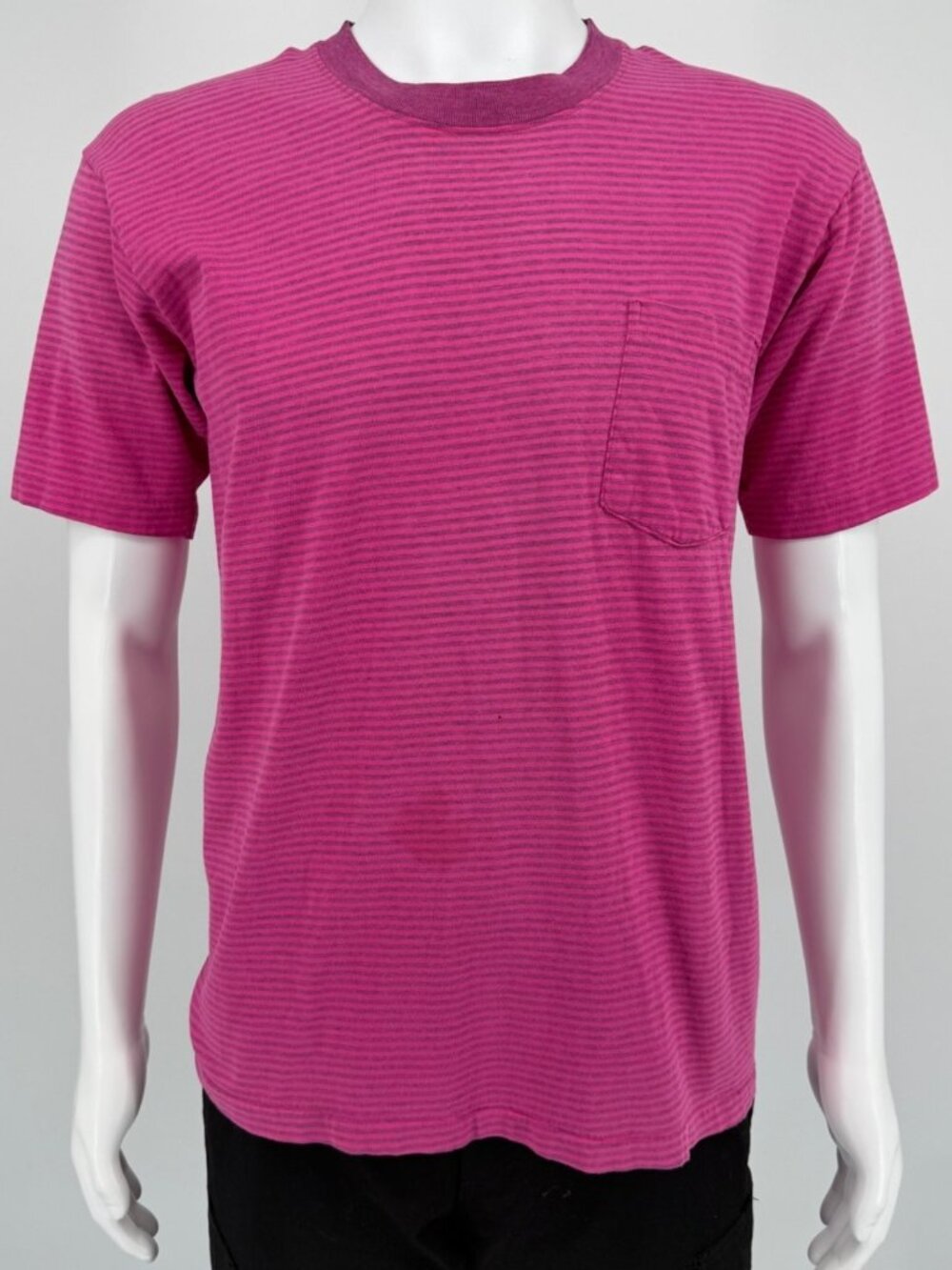 Vintage 1990s Towncraft "Oversized Polo" Pink Striped Pocket T-Shirt (M)
